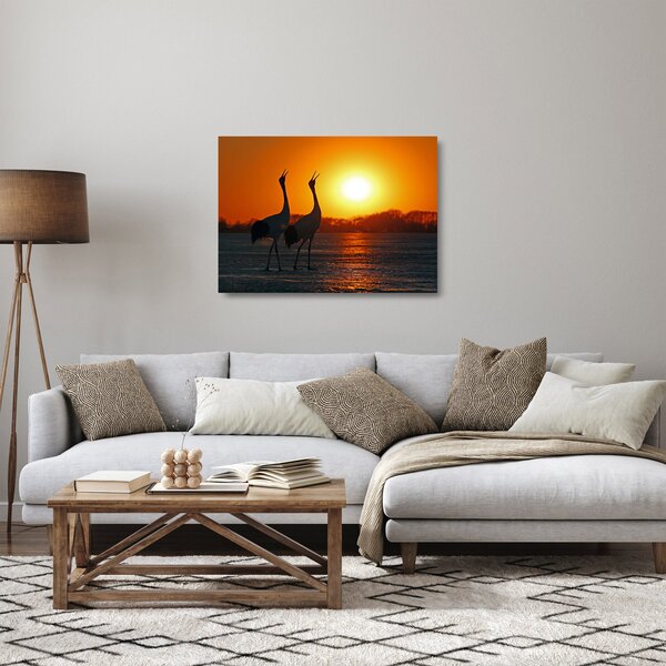 Staklena slika ptica u zalasku sunca (70x50 cm)