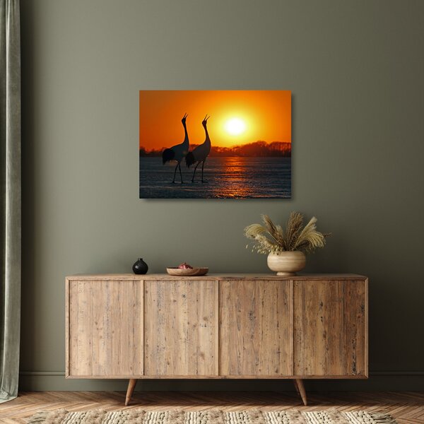 Staklena slika ptica u zalasku sunca (70x50 cm)