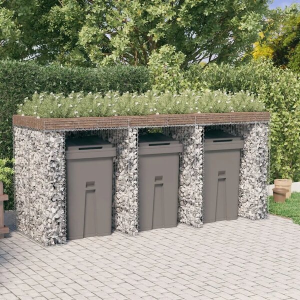 Gabionski zid za kantu za smeće 270x91x120 cm pocinčano željezo - 3 kante 1 3 kante