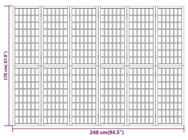 Paravan - Sklopiva sobna pregrada 6 panela japanski stil 240x170cm bijela - Bijela 240 x 170 cm 1 1
