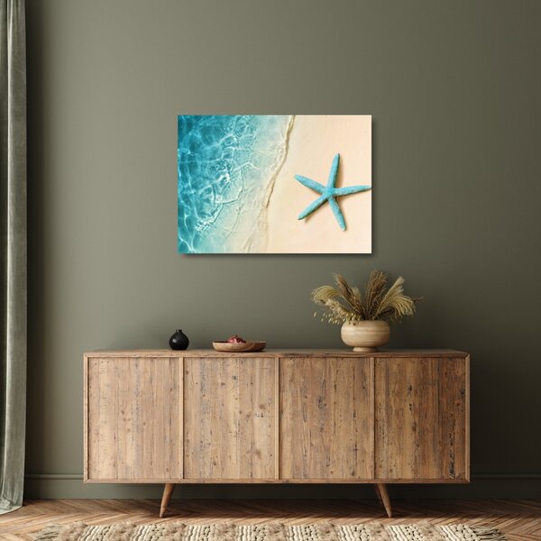 Staklena slika - Morska zvijezda na plaži (70x50 cm)