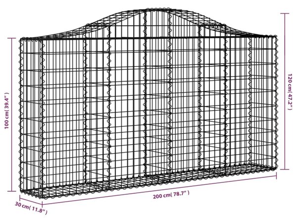 Gabion - Gabion ograde - Gabionska košara s lukom 200x30x100/120 cm pocinčano željezo - 200 x 30 x 100/120 cm 1 200 x 30 x 100/1