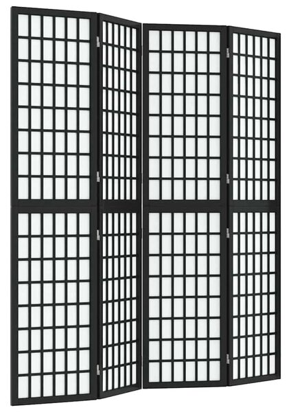 Paravan - Sklopiva sobna pregrada 4 panela japanski stil 160x170 cm crna - Crna 160 x 170 cm 1 1