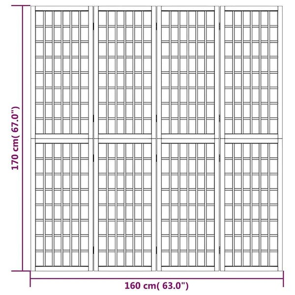 Paravan - Sklopiva sobna pregrada 4 panela japanski stil 160x170 cm crna - Crna 160 x 170 cm 1 1