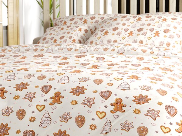 Pamučna posteljina GINGERBREAD JOY bež Dimenzije posteljine: 70 x 90 cm | 140 x 220 cm