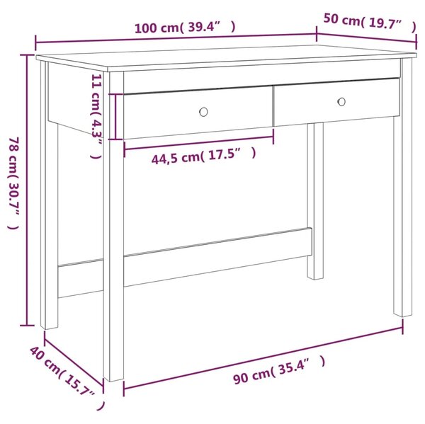 Radni stol s ladicama 100 x 50 x 78 cm od masivne borovine - Prirodna Prirodna