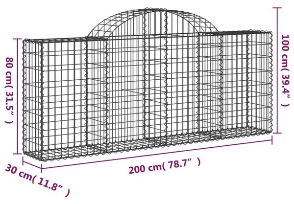 Gabion - Gabion ograde - Gabionska košara s lukom 200 x 30 x 80/100 cm pocinčano željezo - 200 x 30 x 80/100 cm 1 200 x 30 x 80/