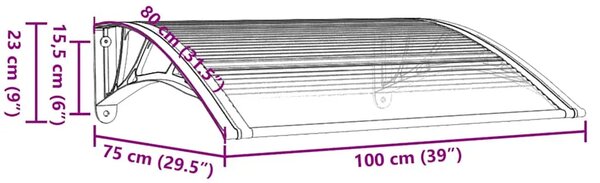 Nadstrešnica za vrata crna i prozirna 100x75 cm polikarbonat - Crna i prozirna 100 x 75 cm 1 s 3 ploče