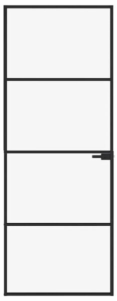 Sobna vrata crna 76 x 201 5 cm kaljeno staklo i aluminij tanka - Crna i prozirna 76 x 201.5 cm 1 3 vodoravne šipke