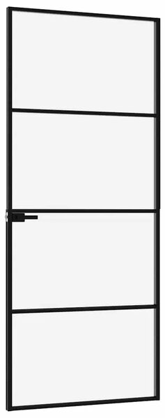 Sobna vrata crna 76 x 201 5 cm kaljeno staklo i aluminij tanka - Crna i prozirna 76 x 201.5 cm 1 3 vodoravne šipke