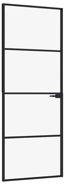 Sobna vrata crna 76 x 201 5 cm kaljeno staklo i aluminij tanka - Crna i prozirna 76 x 201.5 cm 1 3 vodoravne šipke