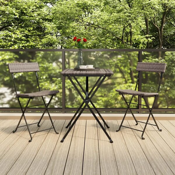 3-dijelni sklopivi bistro set od poliratana sivi - Siva 3 Siva