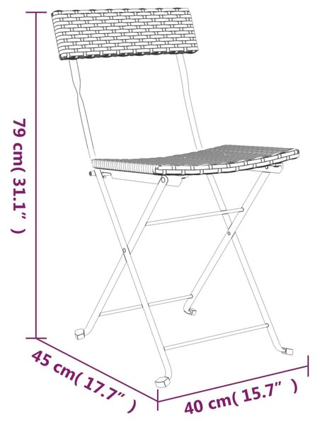 3-dijelni sklopivi bistro set od poliratana sivi - Siva 3 Siva