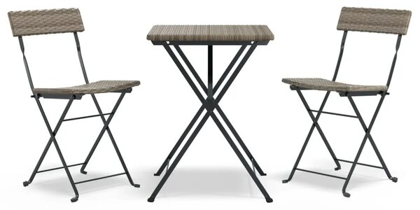3-dijelni sklopivi bistro set od poliratana sivi - Siva 3 Siva