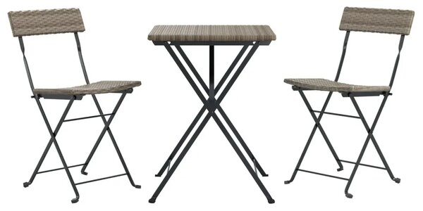 3-dijelni sklopivi bistro set od poliratana sivi - Siva 3 Siva