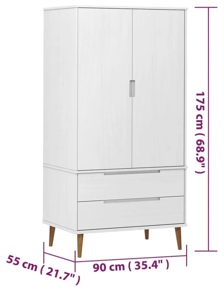 Ormar MOLDE bijeli 90 x 55 x 175 cm od masivne borovine - Bijela 1 1 Bijela