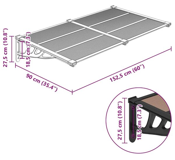 Nadstrešnica za vrata crna 152 5x90 cm polikarbonatna - 152.5 x 90 cm 1 152.5 x 90 cm