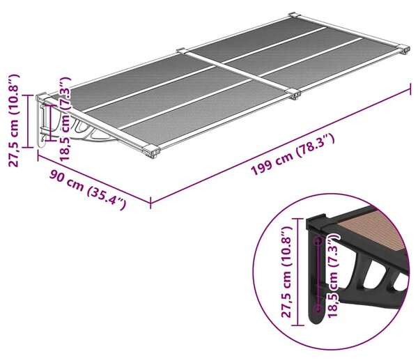 Nadstrešnica za vrata crna 199x90 cm polikarbonatna - 199 x 90 cm 1 199 x 90 cm