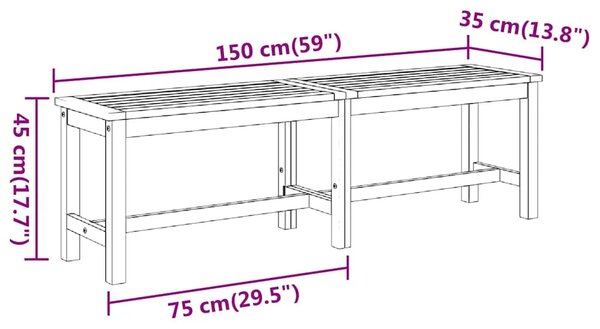 Vrtna klupa 150 x 35 x 45 cm od masivnog bagremovog drva - 1 150 cm 1 1