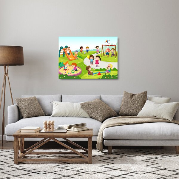 Staklena slika dječje zabave u pješčaniku (70x50 cm)