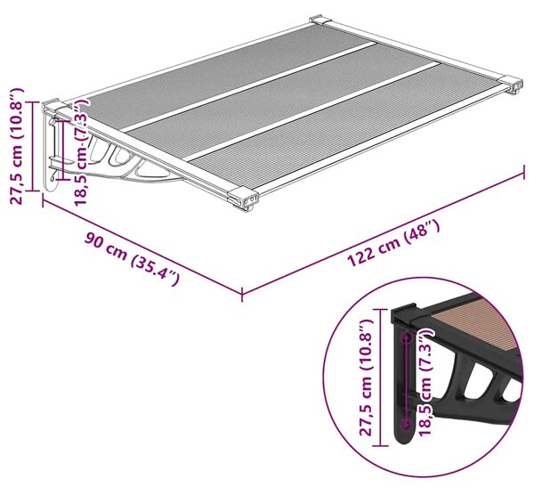 Nadstrešnica za vrata crna 122x90 cm polikarbonatna - 122 x 90 cm 1 122 x 90 cm
