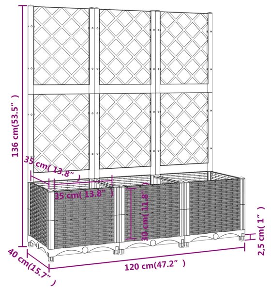 Vrtna sadilica s rešetkom bijela 120 x 40 x 136 cm PP - Bijela 120 x 40 x 136 cm 1 Bijela