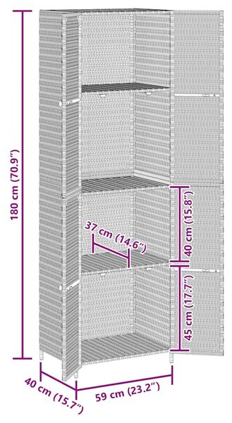 Vrtni ormarić za pohranu crni 59 x 40 x 180 cm od poliratana - Crna 1 1 Crna