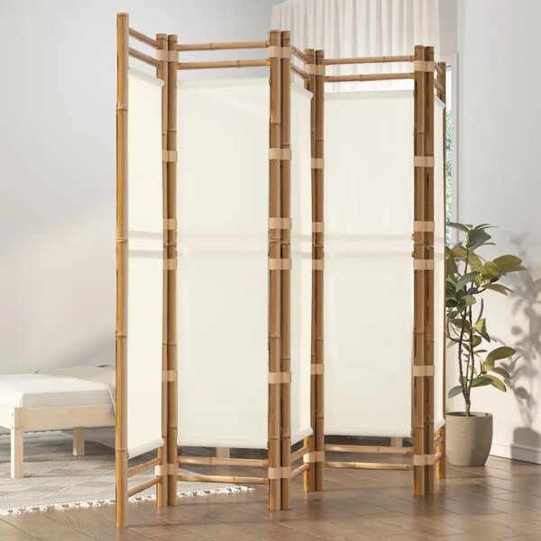 Paravan - Sklopiva sobna pregrada s 5 panela 200 cm od bambusa i platna - Krem bijela 200 x 180 cm 1 Krem bijela
