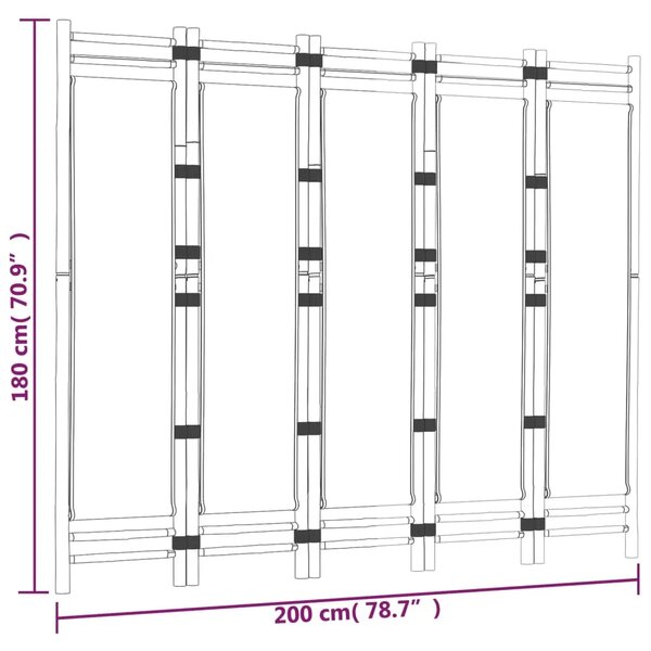 Paravan - Sklopiva sobna pregrada s 5 panela 200 cm od bambusa i platna - Krem bijela 200 x 180 cm 1 Krem bijela