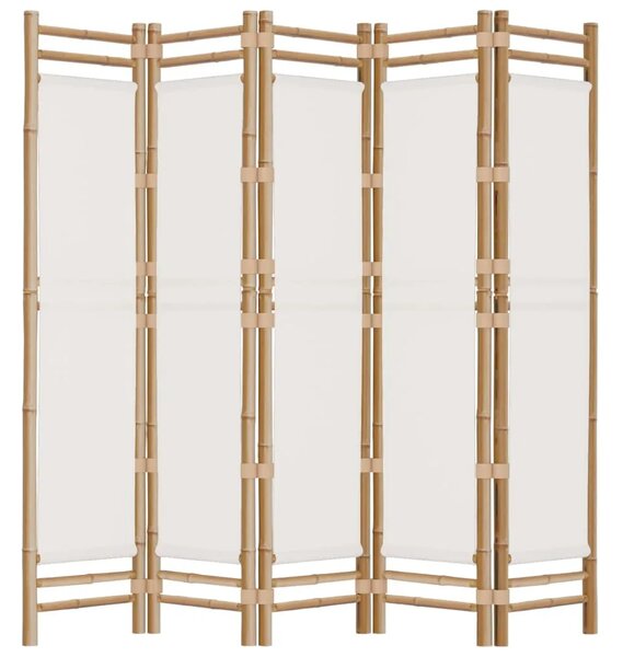 Paravan - Sklopiva sobna pregrada s 5 panela 200 cm od bambusa i platna - Krem bijela 200 x 180 cm 1 Krem bijela