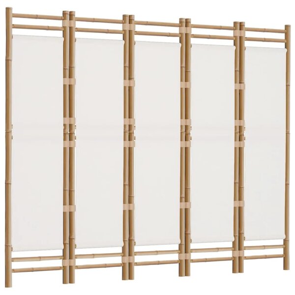 Paravan - Sklopiva sobna pregrada s 5 panela 200 cm od bambusa i platna - Krem bijela 200 x 180 cm 1 Krem bijela
