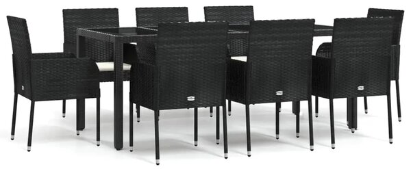 Vrtna garnitura - 9-dijelni vrtni blagovaonski set s jastucima crni od poliratana - Crna Dužina stola 190 cm 8 Crna