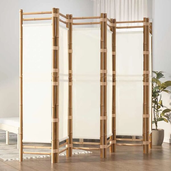 Paravan - Sklopiva sobna pregrada s 6 panela 240 cm od bambusa i platna - Krem bijela 240 x 180 cm 1 Krem bijela