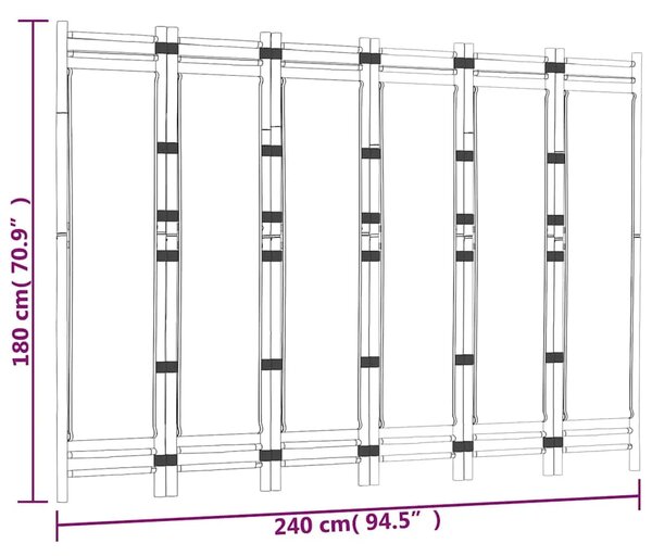 Paravan - Sklopiva sobna pregrada s 6 panela 240 cm od bambusa i platna - Krem bijela 240 x 180 cm 1 Krem bijela