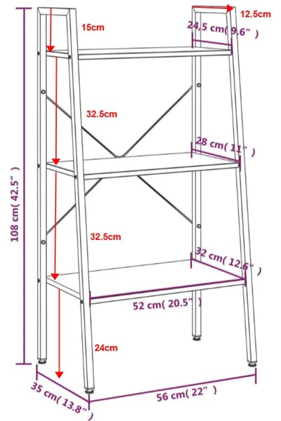 Samostojeće police s 3 razine svjetlosmeđe i crne 56x35x108 cm - Svjetlosmeđa 1 108 cm Svjetlosmeđa