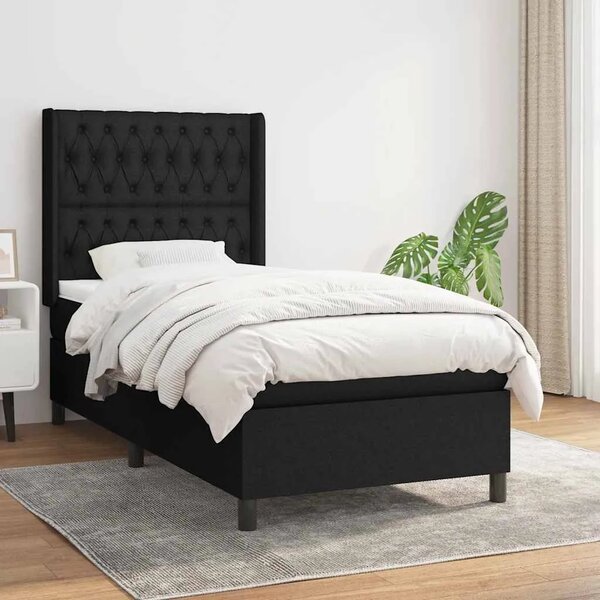 Box spring krevet s madracem crni 90x190 cm od tkanine - Crna 90 x 190 cm Dizajn s gumbima Crna