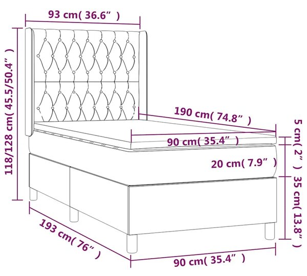 Box spring krevet s madracem crni 90x190 cm od tkanine - Crna 90 x 190 cm Dizajn s gumbima Crna
