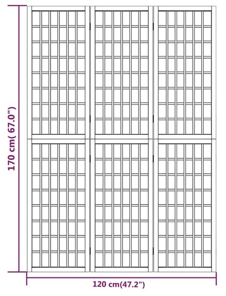 Paravan - Sklopiva sobna pregrada 3 panela japanski stil 120x170 cm - Prirodna 120 x 170 cm 1 1