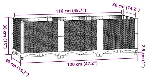 Povišena gredica 120x40x38 cm od polipropilena - Svjetlosiva 120 x 40 x 38 cm 1 Svjetlosiva