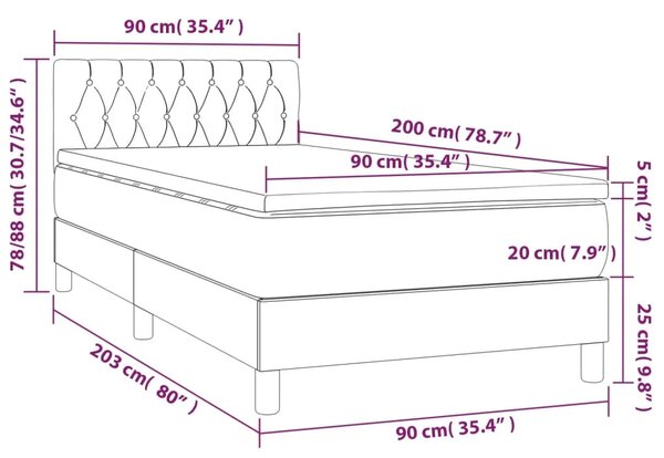 Krevet box spring s madracem LED smeđesivi 90x200 cm tkanina - Sivo-smeđa 90 x 200 cm Dizajn s gumbima Sivo-smeđa