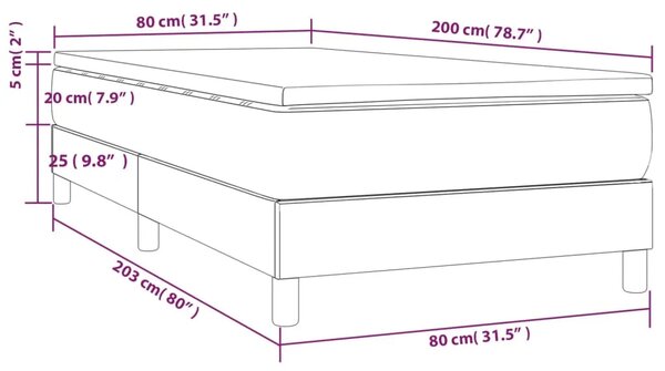 Boxspring - Krevet s oprugama i madracem smeđesivi 80x200 cm od tkanine - Sivo-smeđa 80 x 200 cm 25 cm Sivo-smeđa