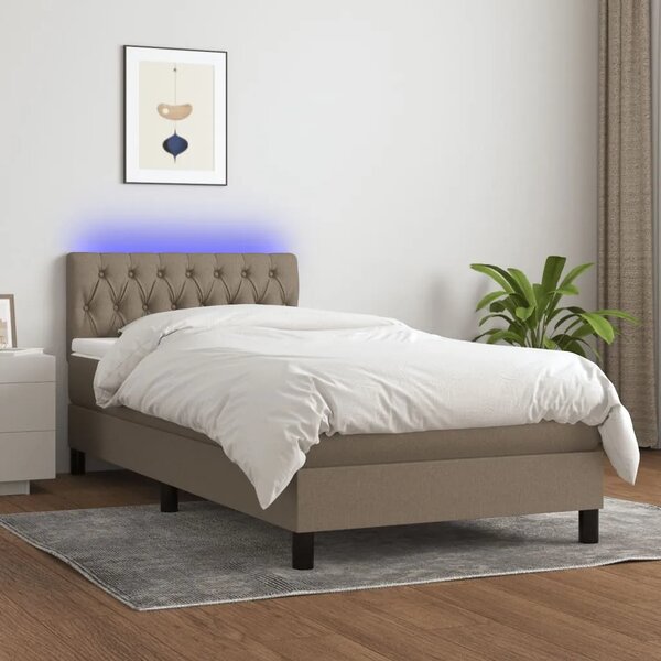Krevet box spring s madracem LED smeđesivi 90x200 cm tkanina - Sivo-smeđa 90 x 200 cm Dizajn s gumbima Sivo-smeđa