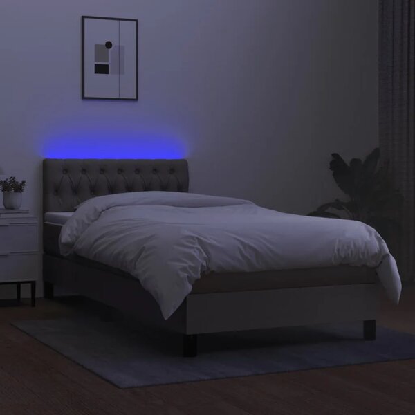 Krevet box spring s madracem LED smeđesivi 90x200 cm tkanina - Sivo-smeđa 90 x 200 cm Dizajn s gumbima Sivo-smeđa