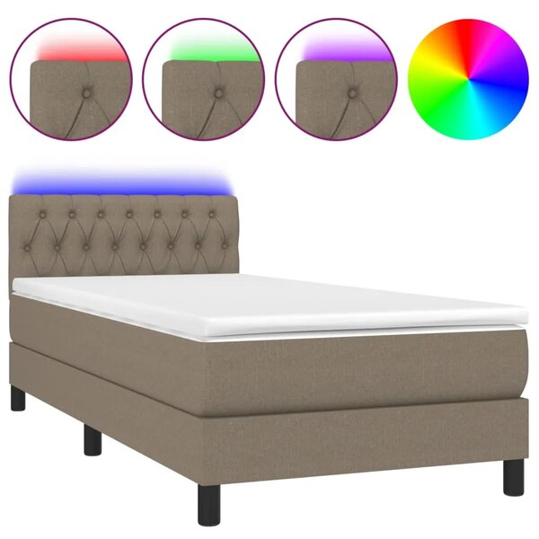 Krevet box spring s madracem LED smeđesivi 90x200 cm tkanina - Sivo-smeđa 90 x 200 cm Dizajn s gumbima Sivo-smeđa