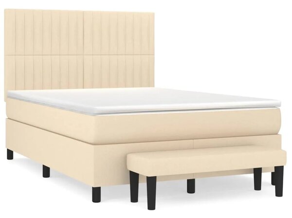 Boxspring - Krevet s oprugama i madracem krem 140 x 190 cm od tkanine - Krema 140 x 190 cm Okomite pruge Krema