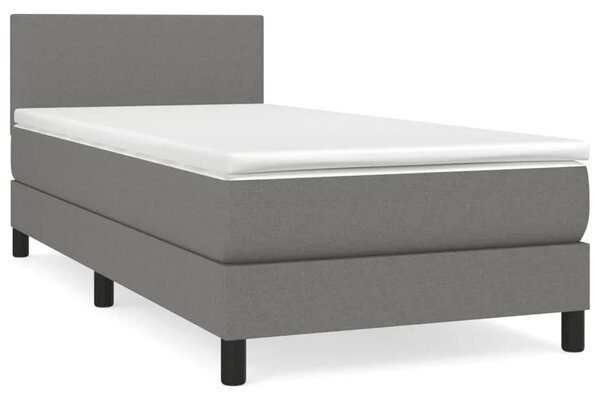 Boxspring - Krevet s oprugama i madracem tamnosivi 90x200 cm od tkanine - Tamno siva 90 x 200 cm Gladak dizajn Tamno siva