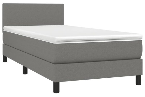 Boxspring - Krevet s oprugama i madracem tamnosivi 90x200 cm od tkanine - Tamno siva 90 x 200 cm Gladak dizajn Tamno siva