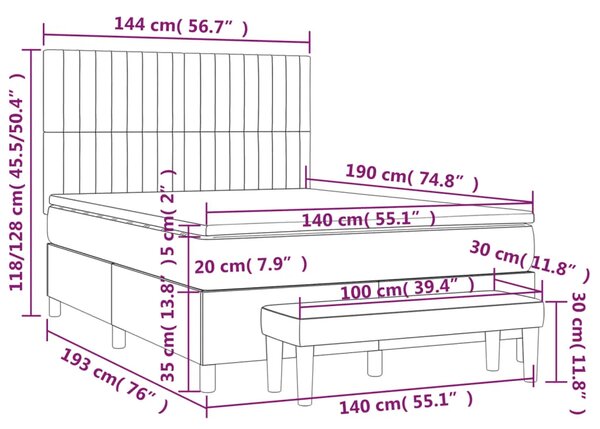 Boxspring - Krevet s oprugama i madracem krem 140 x 190 cm od tkanine - Krema 140 x 190 cm Okomite pruge Krema