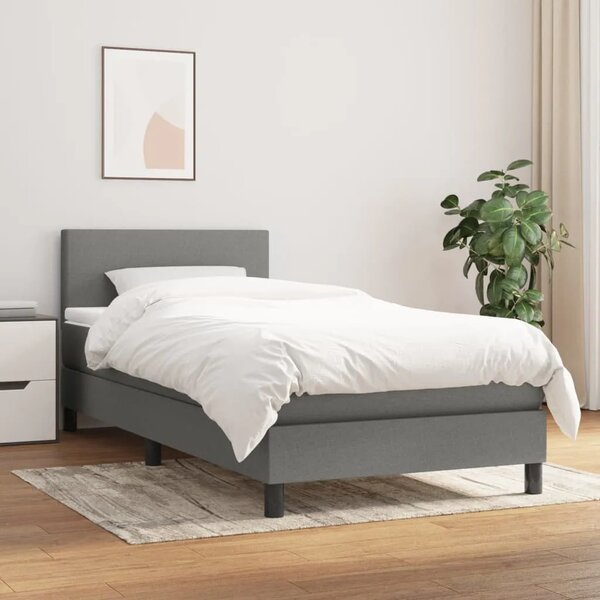 Boxspring - Krevet s oprugama i madracem tamnosivi 90x200 cm od tkanine - Tamno siva 90 x 200 cm Gladak dizajn Tamno siva