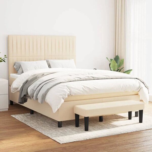 Boxspring - Krevet s oprugama i madracem krem 140 x 190 cm od tkanine - Krema 140 x 190 cm Okomite pruge Krema